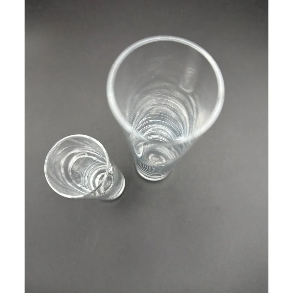 MCM Art Glass Clear Controlled Bubble Cylinder Vases 6 & 8.5 In Heavy Base